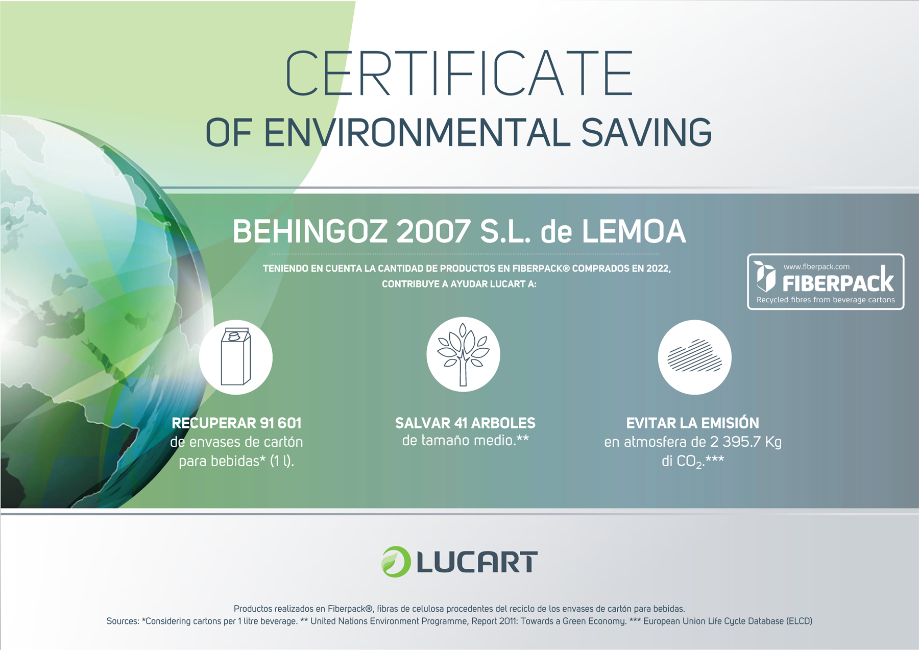 Certificate Environmental Saving